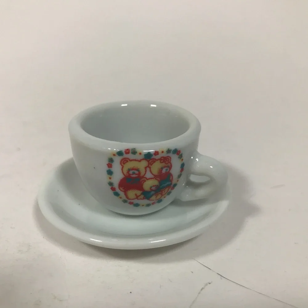 Vintage Miniature Ceramic Teddy Bear Tea Set 13pc Dollhouse Cups Saucers Creamer